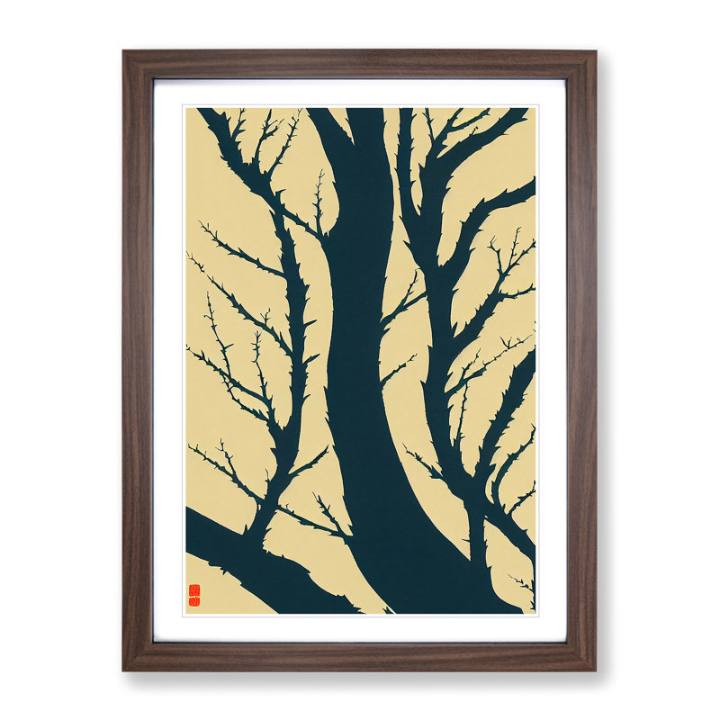 A Japanese Tree 1 Piece Single Picture Frame Wall Art, 46cm H x 34cm W x 2cm D, Walnut Framed