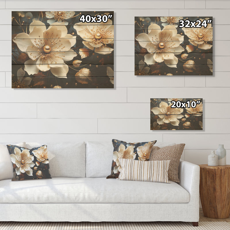 Golden Lotus Tranquility - Art mural en bois de lotus sur bois de pin naturel, H 10 po x l 20 po