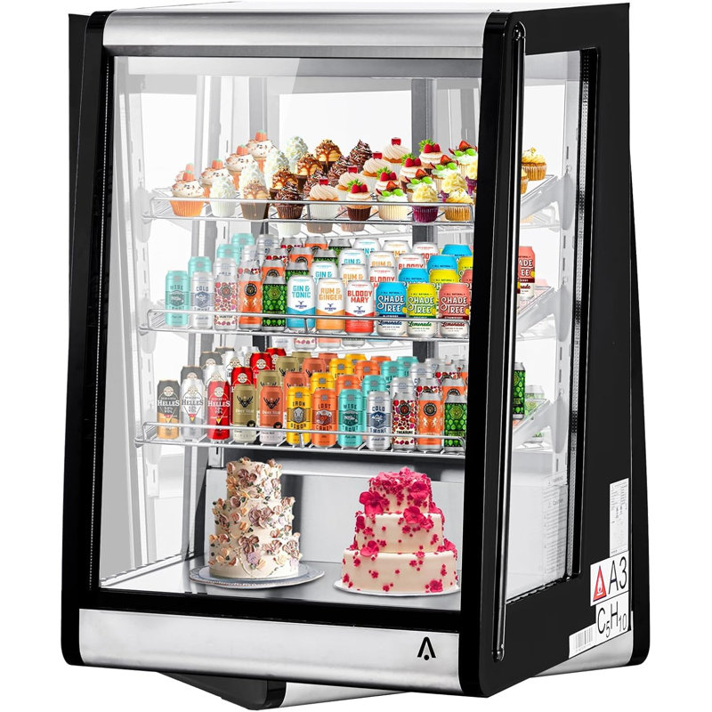 Countertop Display Refrigerator, Glass Door, 5.2 Cu.Ft, LED Lighting, Adjustable Shelves, Anti-Fog, Fast Cooling, Commercial Use for Bakery, Cafe, Restaurant