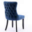 Chaises de salle à manger rembourrées en velours bleu, pieds en bois massif, garniture de surpiqûres, élégant et fauteuil, tissu de velours, décor moderne