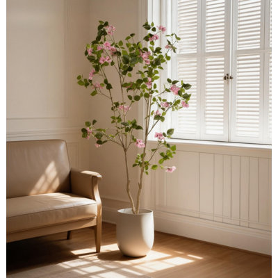 6FT Artificial Bougainvillea Tree with Black Plastic Pot, Realistic Fake Flowering Tree for Indoor Home Office Decor, Potted Faux Plant, 1pc/set