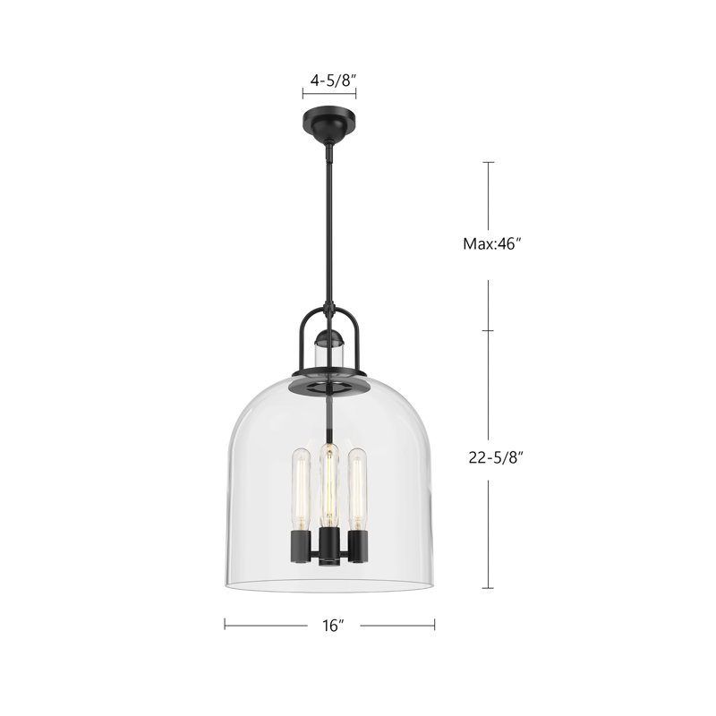 Luminaire suspendu en forme de dôme à 4 lumières Alwaleed, Noir mat