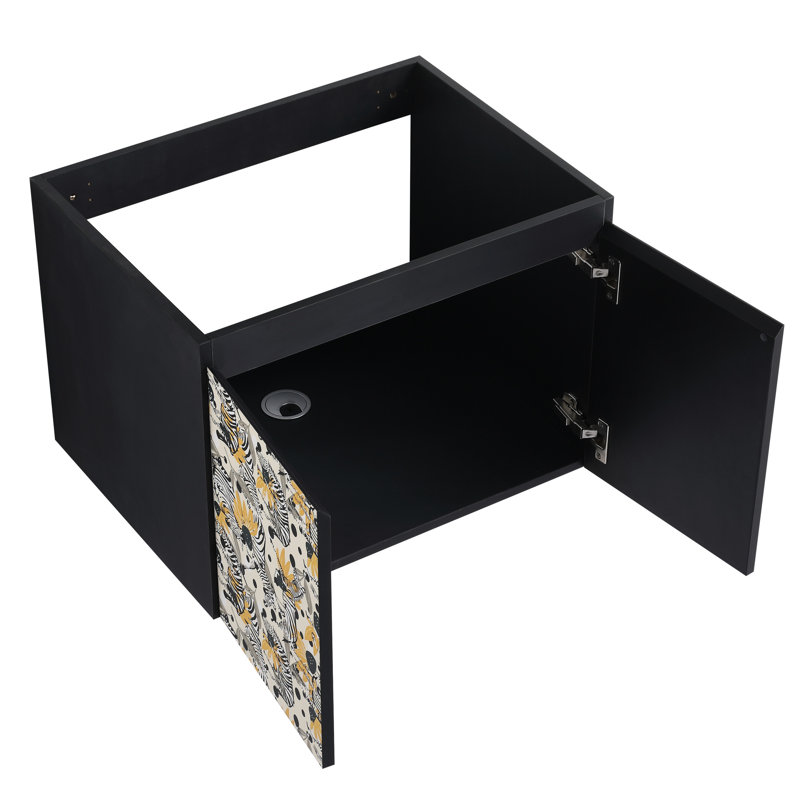 Meuble-lavabo de salle de bain avec lavabo en céramique et charnières de porte à fermeture en douceur. , Noir. Espace