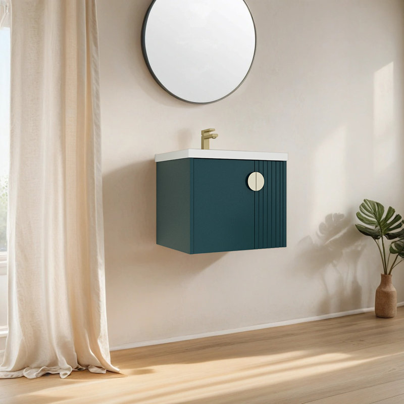 Meuble-lavabo simple 23,84 po avec plateau en céramique Lovice, Vert