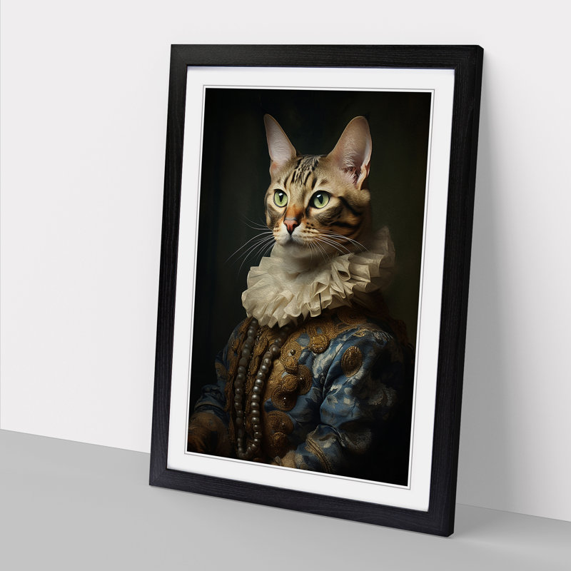Bengal Cat Rococo Art - Framed Print, Black Framed, 34cm H x 25cm W x 2cm D