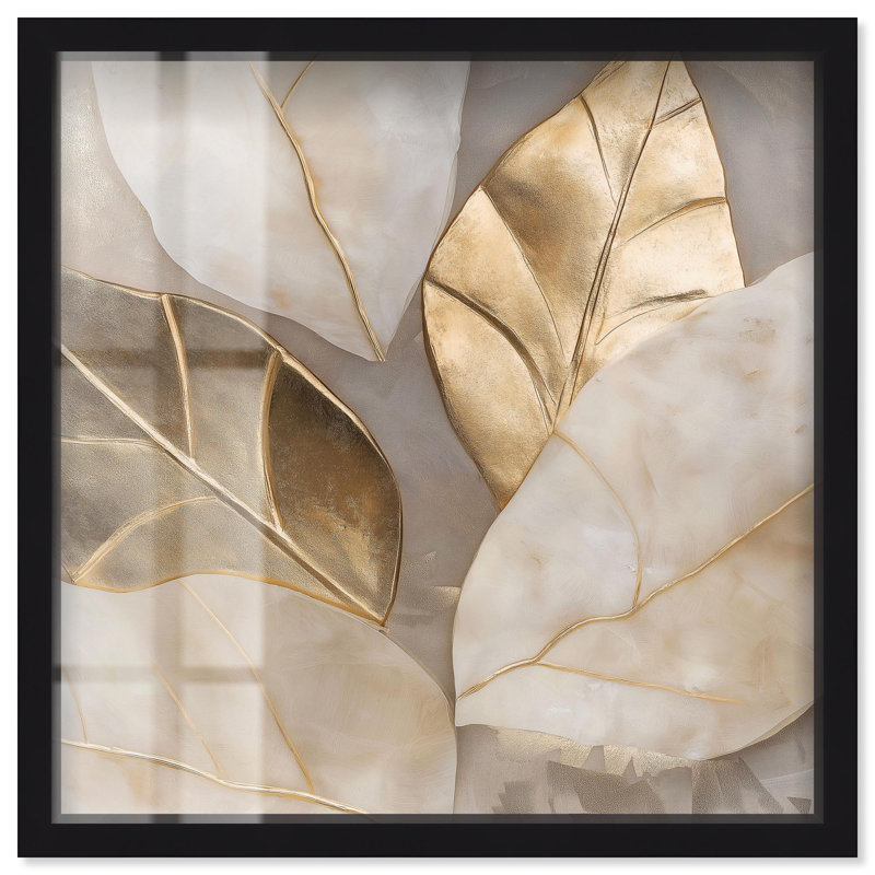 Golden Cascades Shadowbox Print Elegant Nature Art by Art Remedy, 13" H x 13" W, Black