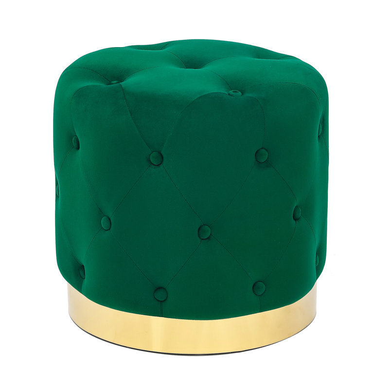 Tabouret de pieds rond en velours capitonné, Velours forêt foncé