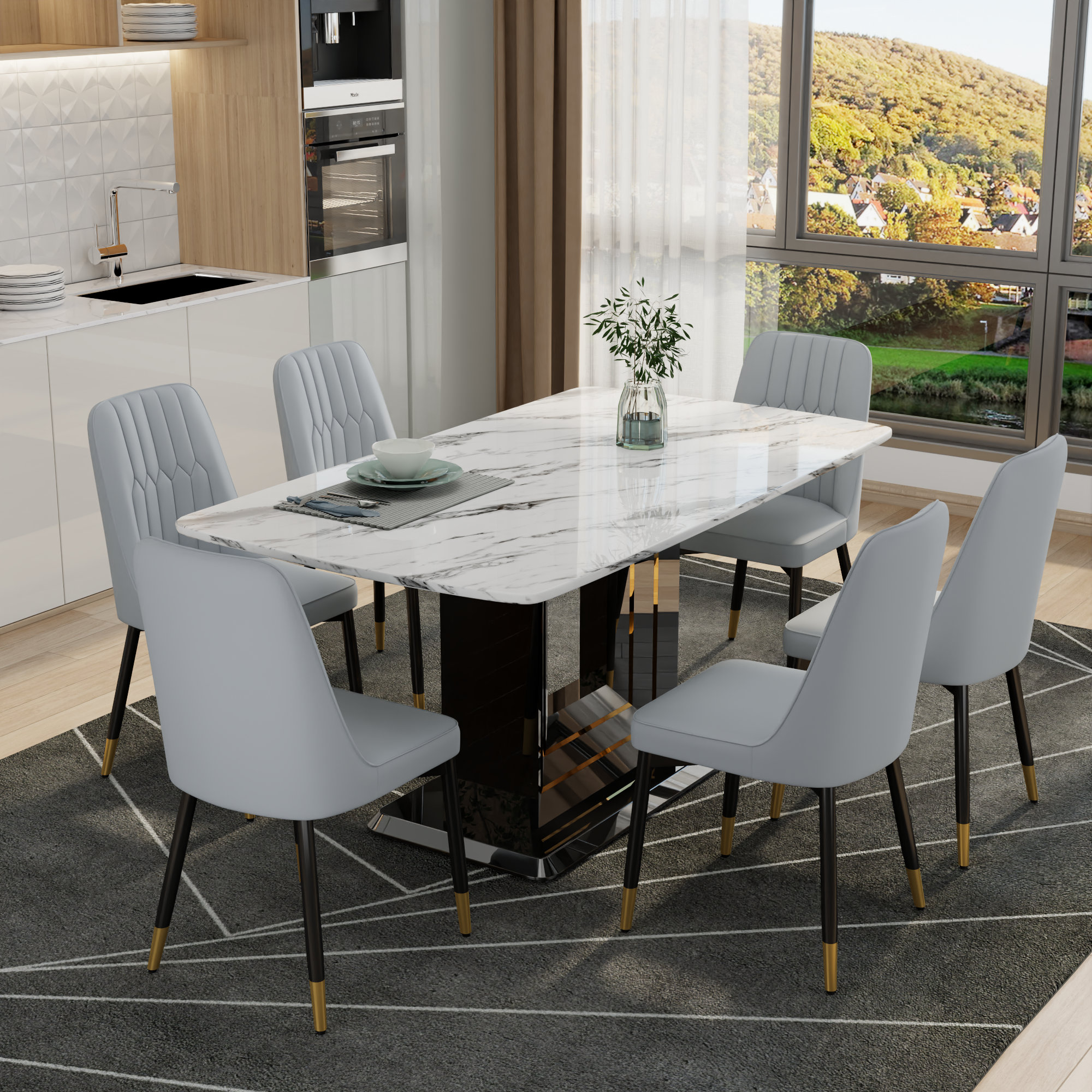 Everly Quinn Ursule 63'' L x 35.4'' W Dining Set & Reviews | Wayfair