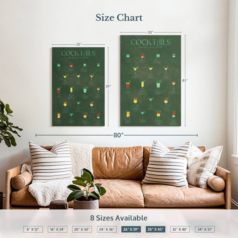 Yarlin Cocktails Chart, 39" H x 26" W