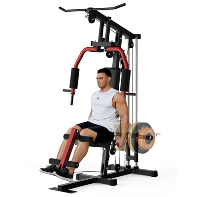 Appareil multifonctionnel de gymnastique à la maison avec système de poulie, presse pour les jambes, équipement de musculation complet pour les plateaux de poids de 1 po et de 2 po