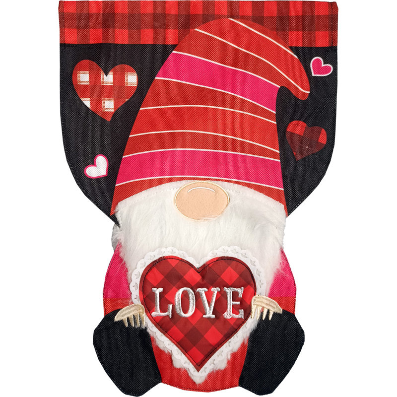 Drapeau de maison «Love Gnome», Blanc / rouge / noir