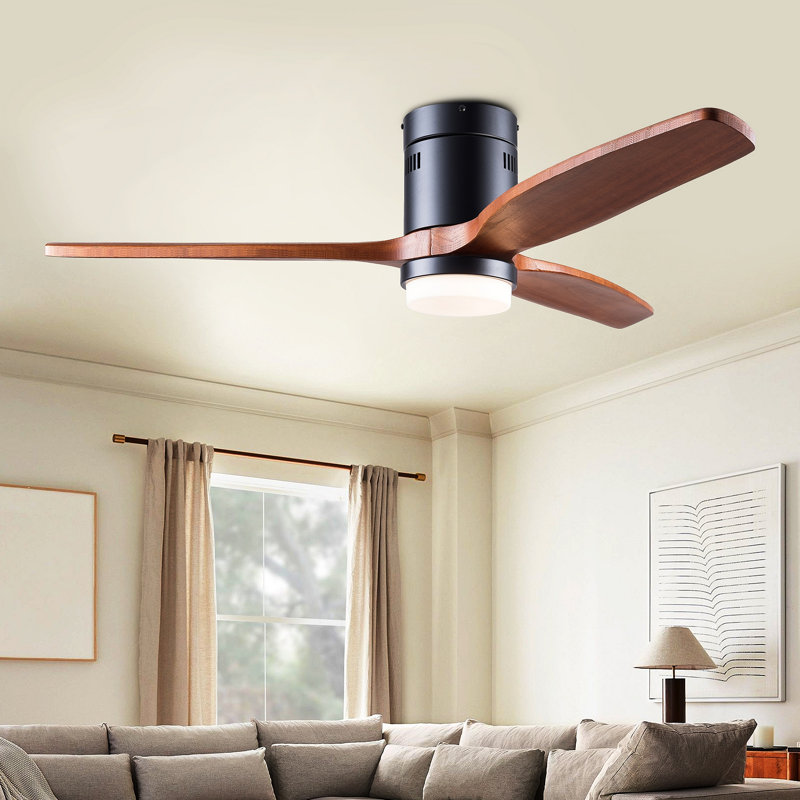 Ventilateurs de plafond en bois à intensité variable de 52 pouces avec lumières et télécommande - Ventilateur de plafond à profil bas 3 pales pour patio Ventilateur de chambre à coucher avec éclairage pour porche de salon