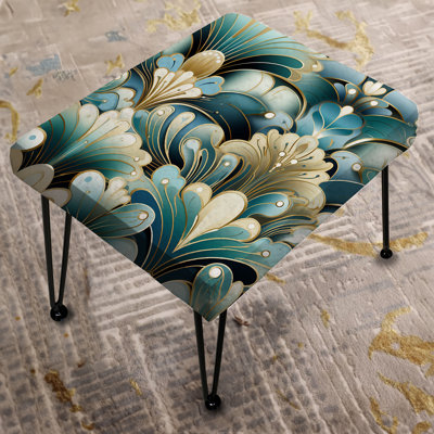 1970S Emerald And White Damask Art Deco - Vintage Rectangle Ottoman