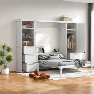Grands lits escamotables peu encombrants, finition blanche en MDF pour une maison moderne