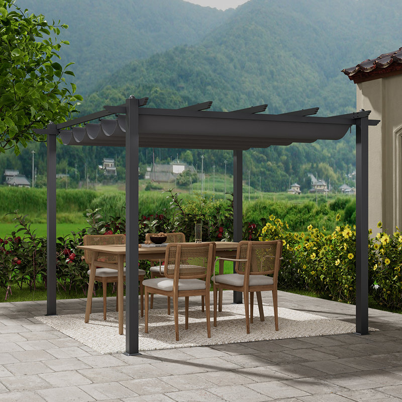 Dakota Fields Polyester Cover Retractable Freestanding Awning, 228cm H x 300cm W x 300cm D, Light Grey