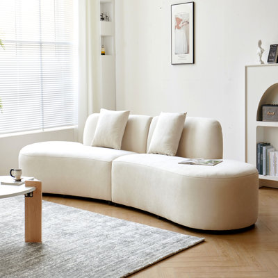 Canapé incurvé de 132 po avec coussins décoratifs, canapé de luxe en velours 6 places avec demi-lune et mousse haute densité