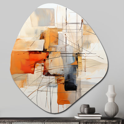 Chileh - Line Art Asymmetrical Metal Wall Art for Living Room, Orange Irregular Shape Metal Art Print
