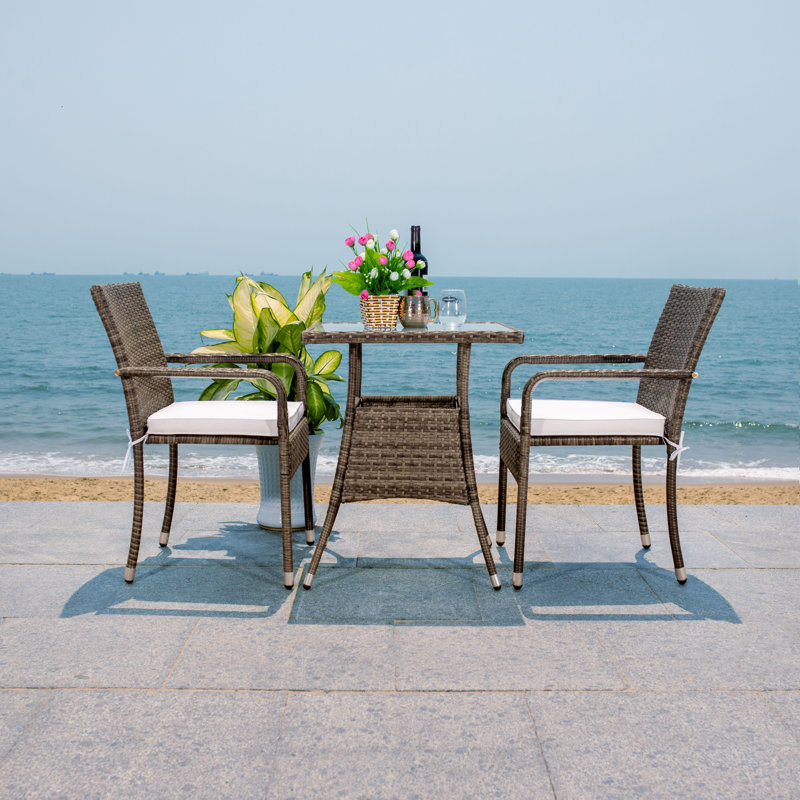 Frazer 3-Piece Wicker Square Set with Cushions, Gray