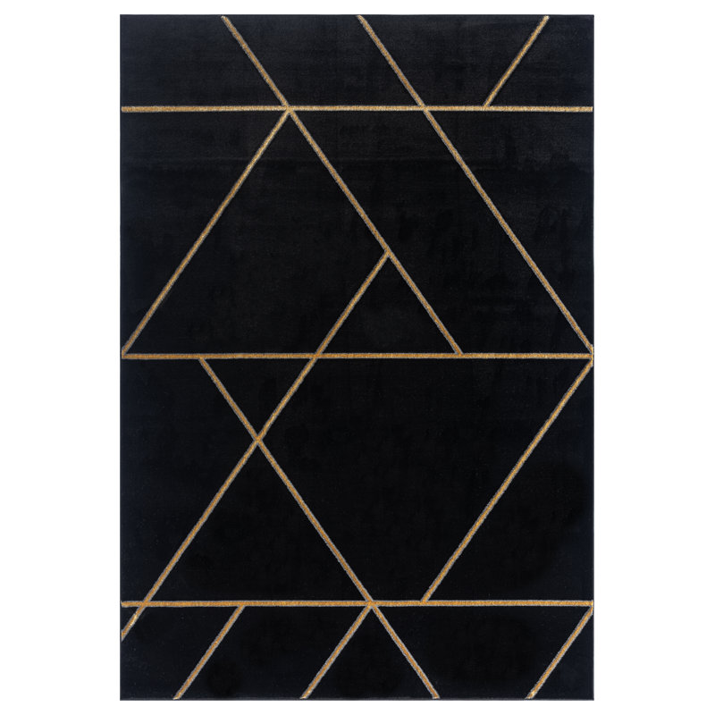 Tapis noir à motif géométrique Ezell, Rectangle 5 pi 3 po x 7 pi 7 po