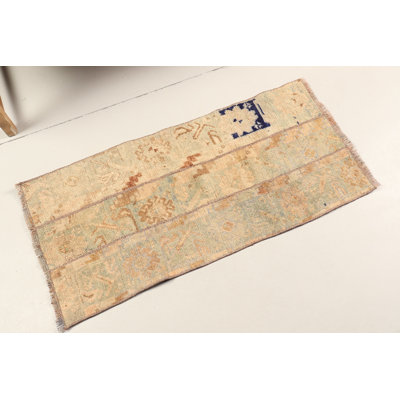 Antique Turkish Beige Small Rug: Ideal for Kitchen, Entryway, Bathroom, and Perfect as a Gift