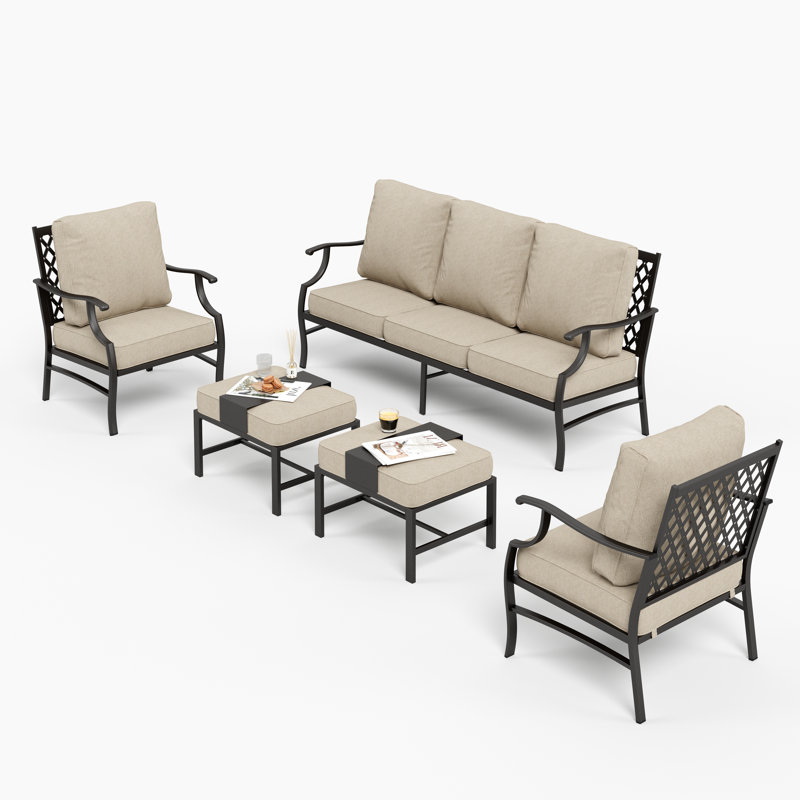 Carli Outdoor Seating Group with Cushions, Beige, No