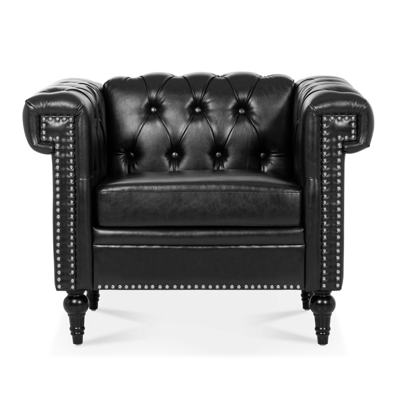 Dushyant Upholstered Armchair, Black Faux Leather 1, Black