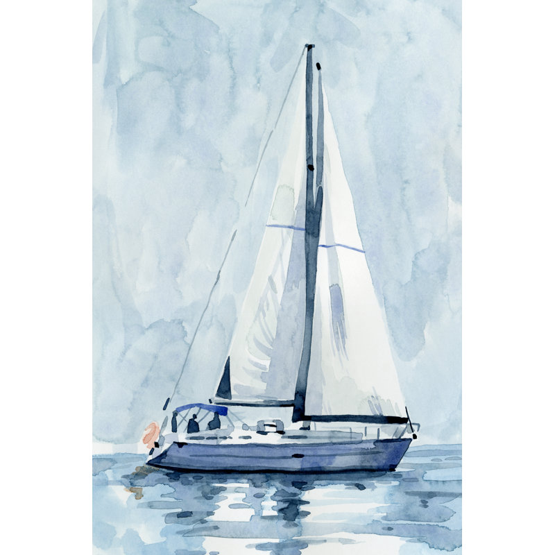 Lone Sailboat II by Emma Caroline - Painting, 46cm H x 30cm W, Wrapped Canvas