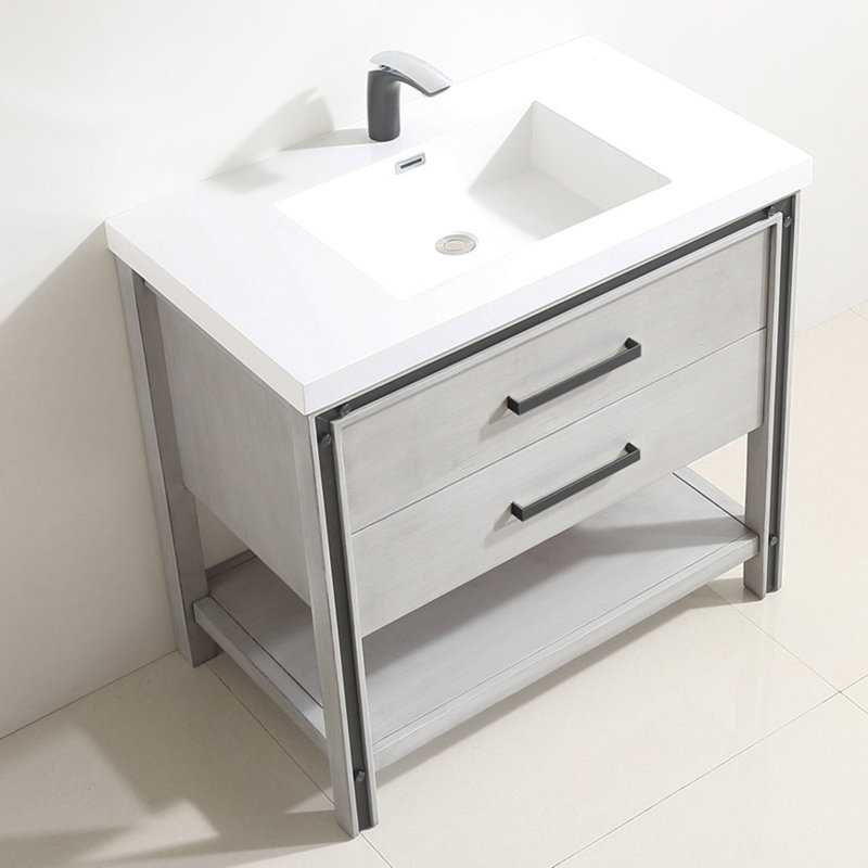 Kaetzel 37'' Single Bathroom Vanity with Resin Top, Stone Gray