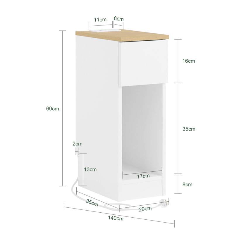 20cm W Manufactured Wood Bedside Table