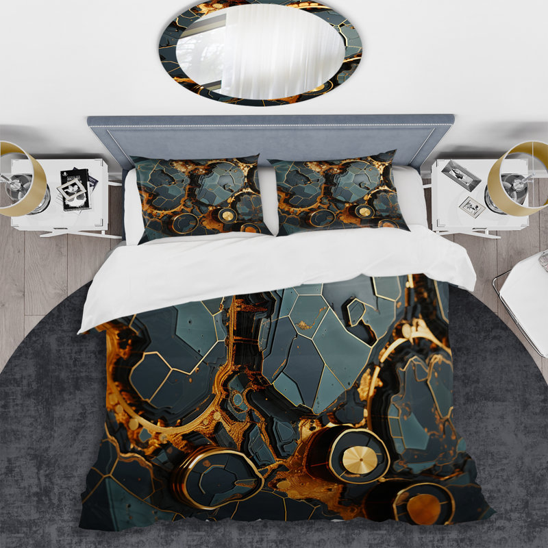Ensemble de housse de couette géométrique en marbre jaune et noir Elegance IV