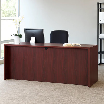 Jeny 71 Inch Office Credenza Shell With Modesty Panel, Mahogany Red