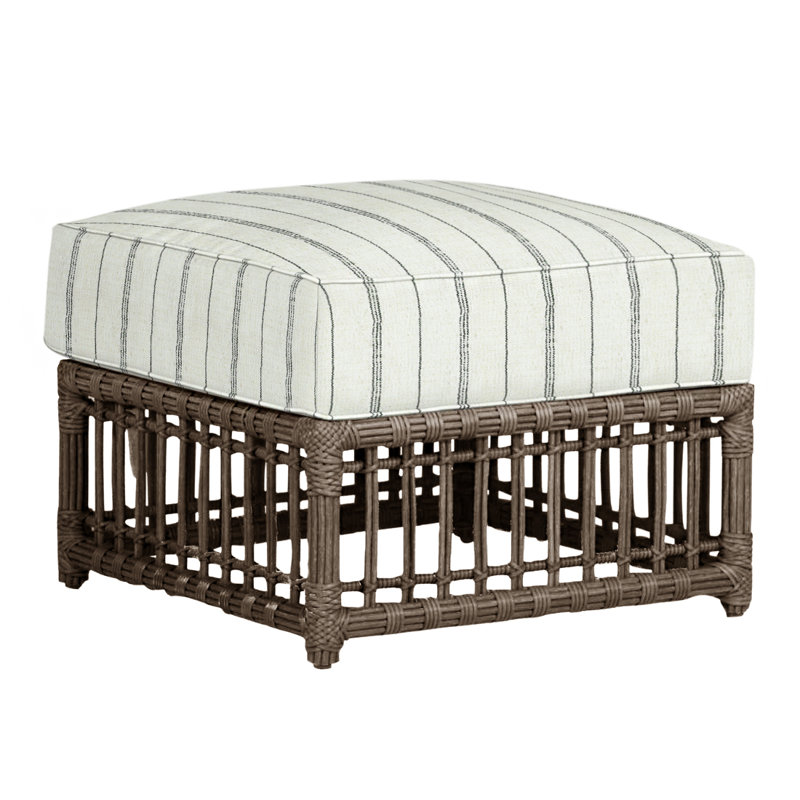 Newport Outdoor Ottoman with Cushion, Dove Sunbrella Linen, Welt, Newport #66 Burlap