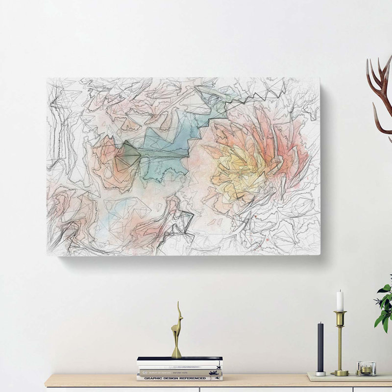 Pale Pink Dahlia Flowers In Bloom In Abstract - Wrapped Canvas Print, 35cm H x 50cm W x 3cm D