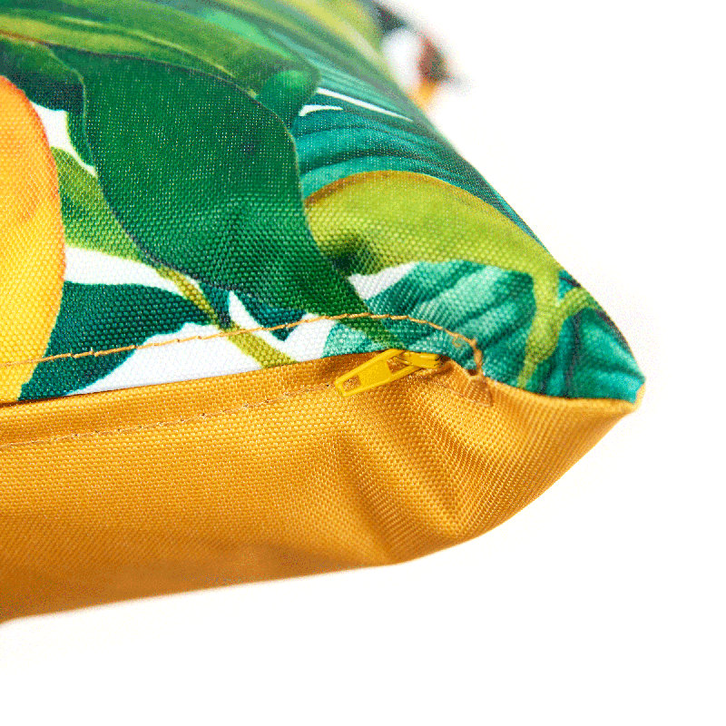Lemon Leaf Print Indoor-Outdoor Cushion, Multicolour