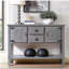 Console en bois massif avec 2 tiroirs, armoires et tablette inférieure-418475682