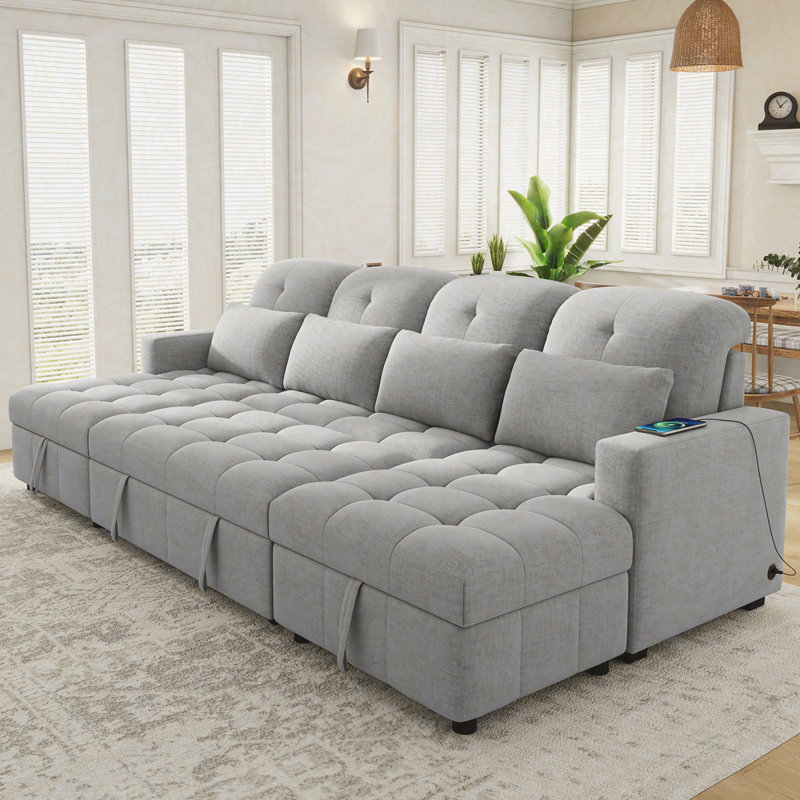 Canapé-lit modulaire surdimensionné en U surdimensionné avec canapé-lit double et deux ports USB pour le salon, Grey Chenille