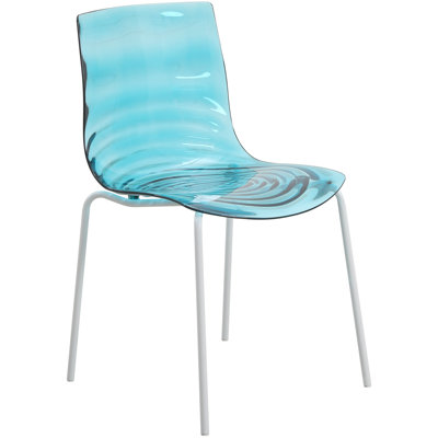 Twerton Dining Chair, Modern Transparent Acrylic Accent Chair with Metal Legs, Clear Ripple Stackable Plastic Kitchen Chair for Indoor and Outdoor Use