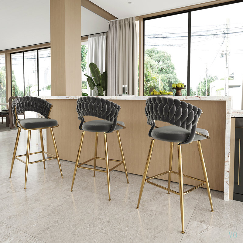 Tabouret de comptoir en velours 25,2 po avec accents, conception ergonomique et siège moelleux pour îlot de cuisine et bar