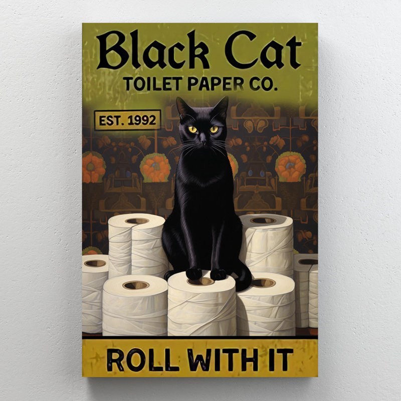 Papier toilette noir 1 - 1 pièce, impression sur toile tendue, H 36 po x l 24 po x P 1,25 po