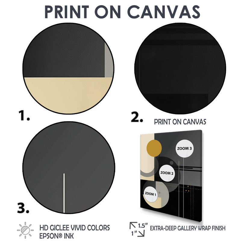 Lune, phases, modernisme, cercles minimaux - minimalisme, art mural, salon, Toile avec cadre flottant noir