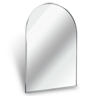 20x30 Inch Silver Metal Framed Arched Bathrrom Mirror for Wall.