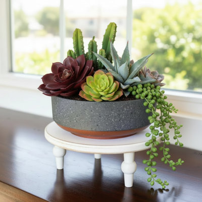 Pot de fleurs décoratif rond en fausse céramique de 8,01 pouces avec trous de drainage. Convient au salon, à la cuisine, aux plantes d'intérieur et au jardinage.