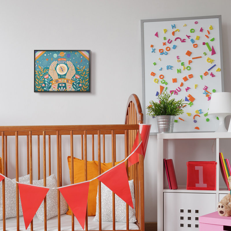 Heart Be Your Compass Expression Boho Chic Constellations, H 11 po x l 14 po x P 1,5 po, Giclée encadrée noir minuit
