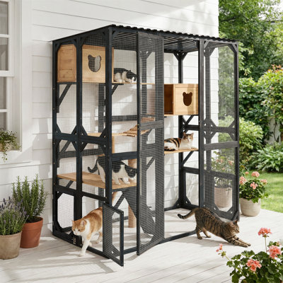Outdoor Cat Enclosure Fir Wood Catio Outdoor Cat House Patio Cat Playpen With Sleeping Houses