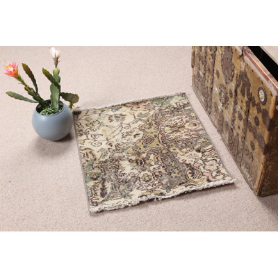 Beige Turkish Vintage Design Small Rug Ideal For Entryway Door Mat Or Small Spaces