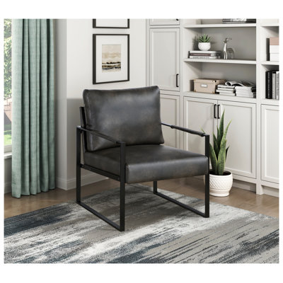 Chaise d'appoint moderne en similicuir gris foncé avec structure en métal noir