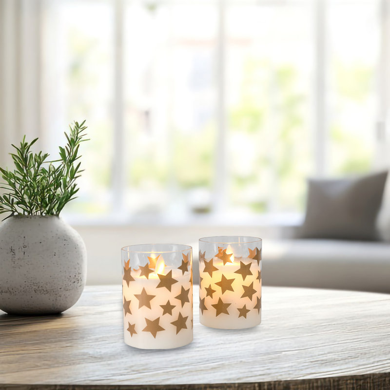 Bougies en verre DEL à piles avec flamme vacillante, Doré