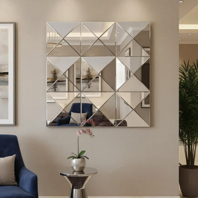 Grand miroir mural carré en verre biseauté 3D