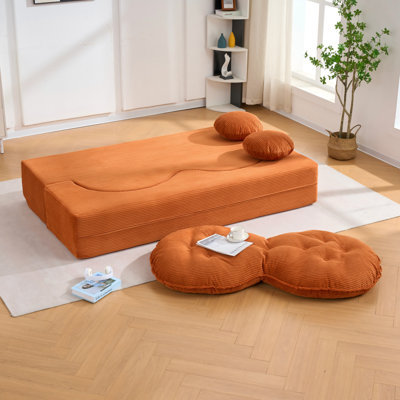 Canapé-lit convertible, canapé-lit moderne pliable en velours côtelé avec mousse à compression, canapé-lit pliant double avec 2 coussins pour le salon, orange
