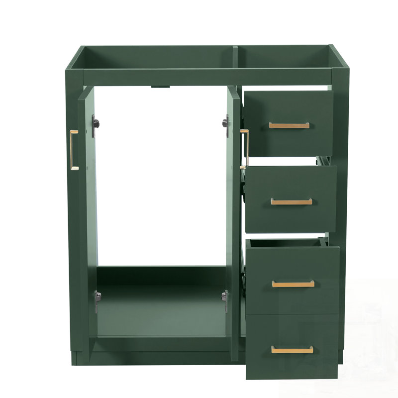 Meuble-lavabo en bois massif avec 3 tiroirs et portes à fermeture douce, solution de rangement durable et spacieuse, Green